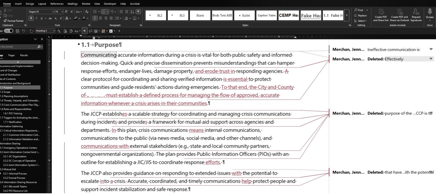 Screenshot showing tracked changes in a Word document